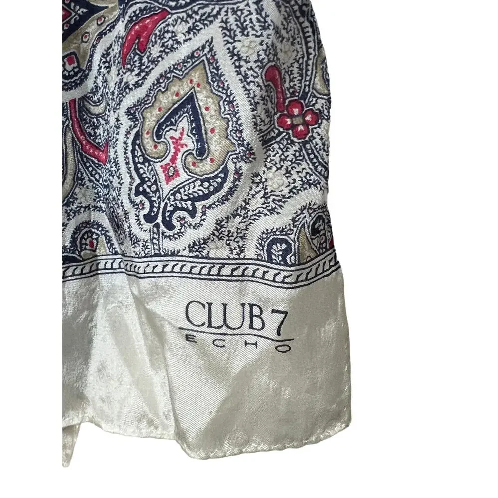 Echo Club 7 Silk Scarf Semi Sheer Paisley rectangle  cream